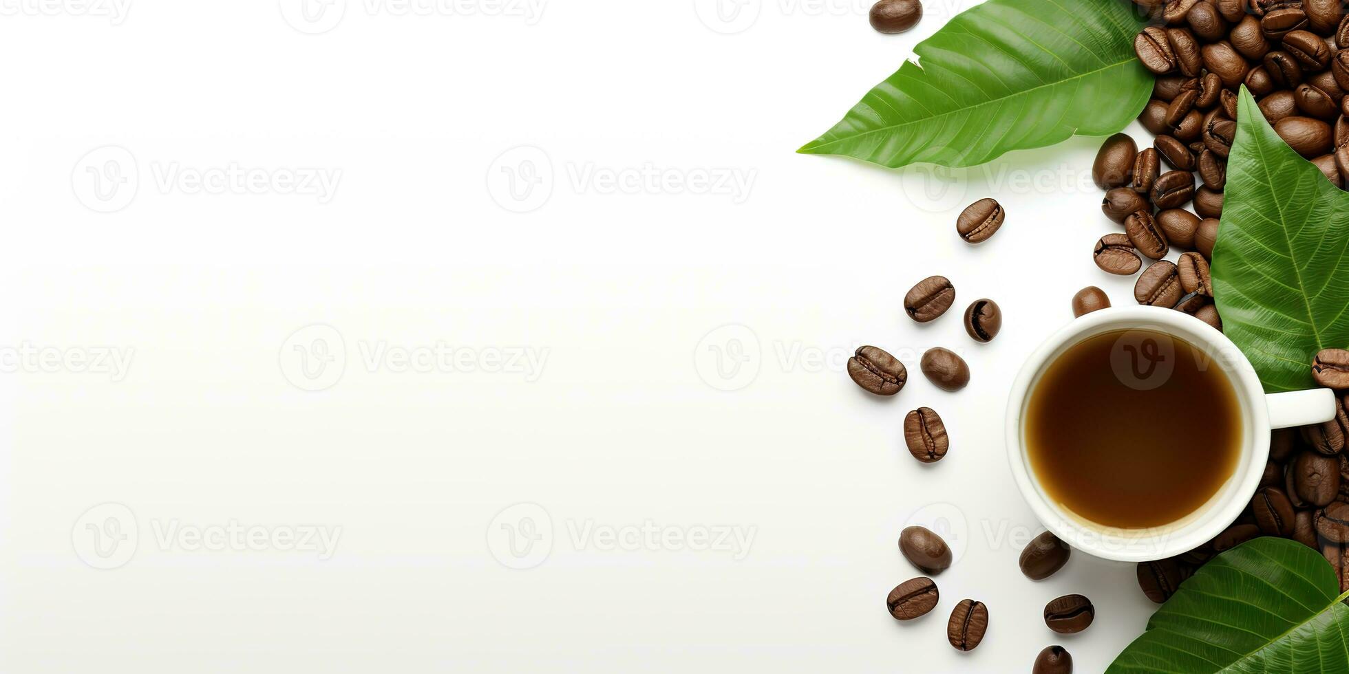 top view glass coffee with coffee beans isolated white background, International Coffee Day concept, AI Generated photo