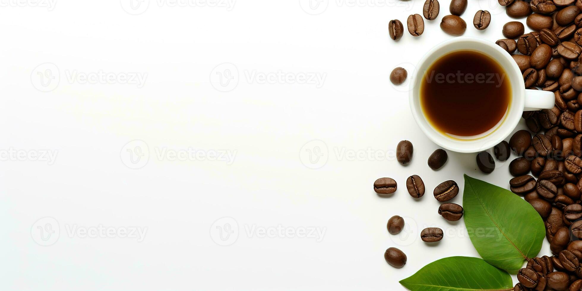 top view glass coffee with coffee beans isolated white background, International Coffee Day concept, AI Generated photo