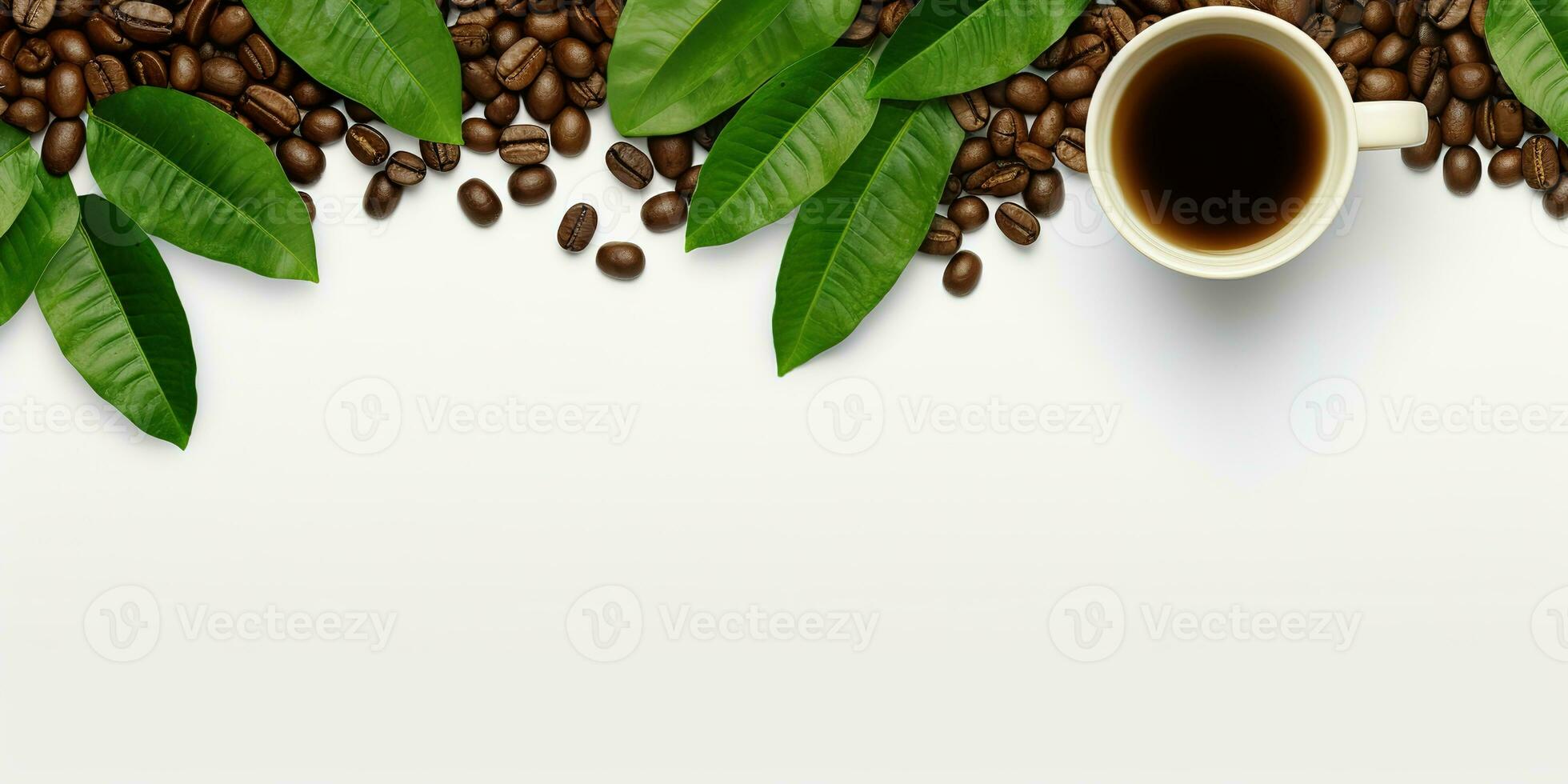 top view glass coffee with coffee beans isolated white background, International Coffee Day concept, AI Generated photo