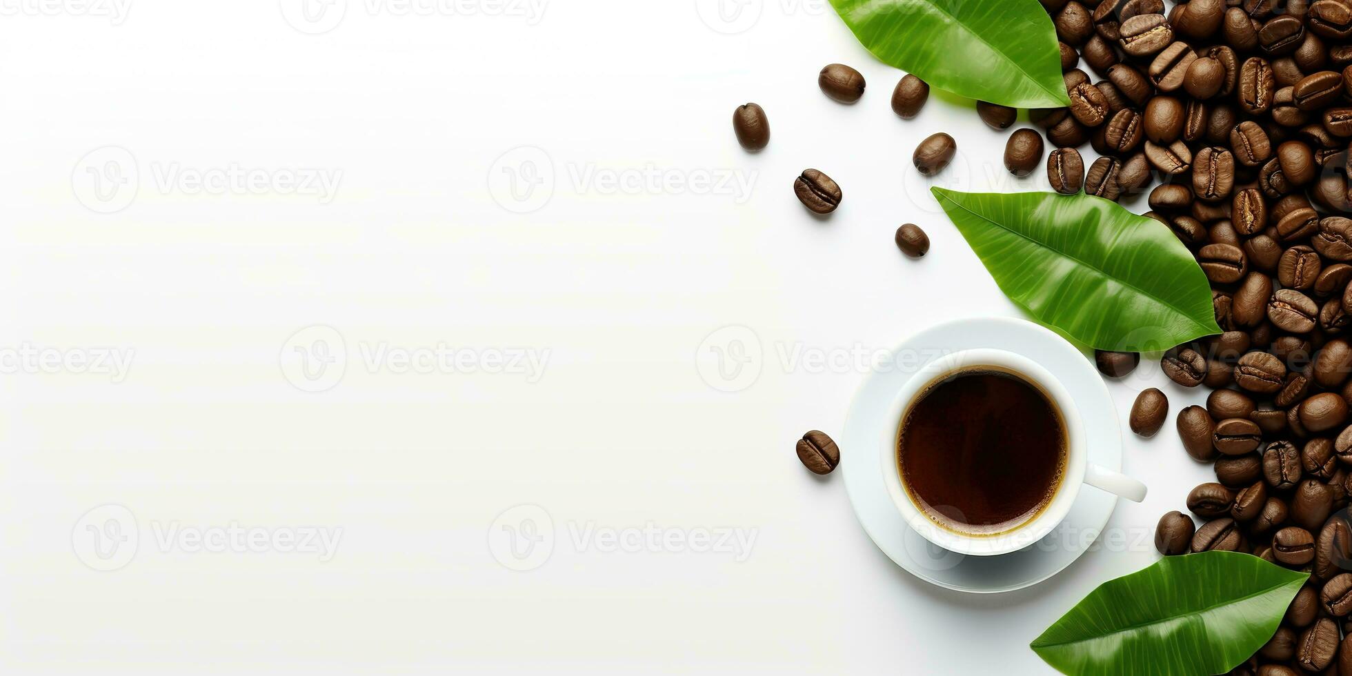 top view glass coffee with coffee beans isolated white background, International Coffee Day concept, AI Generated photo