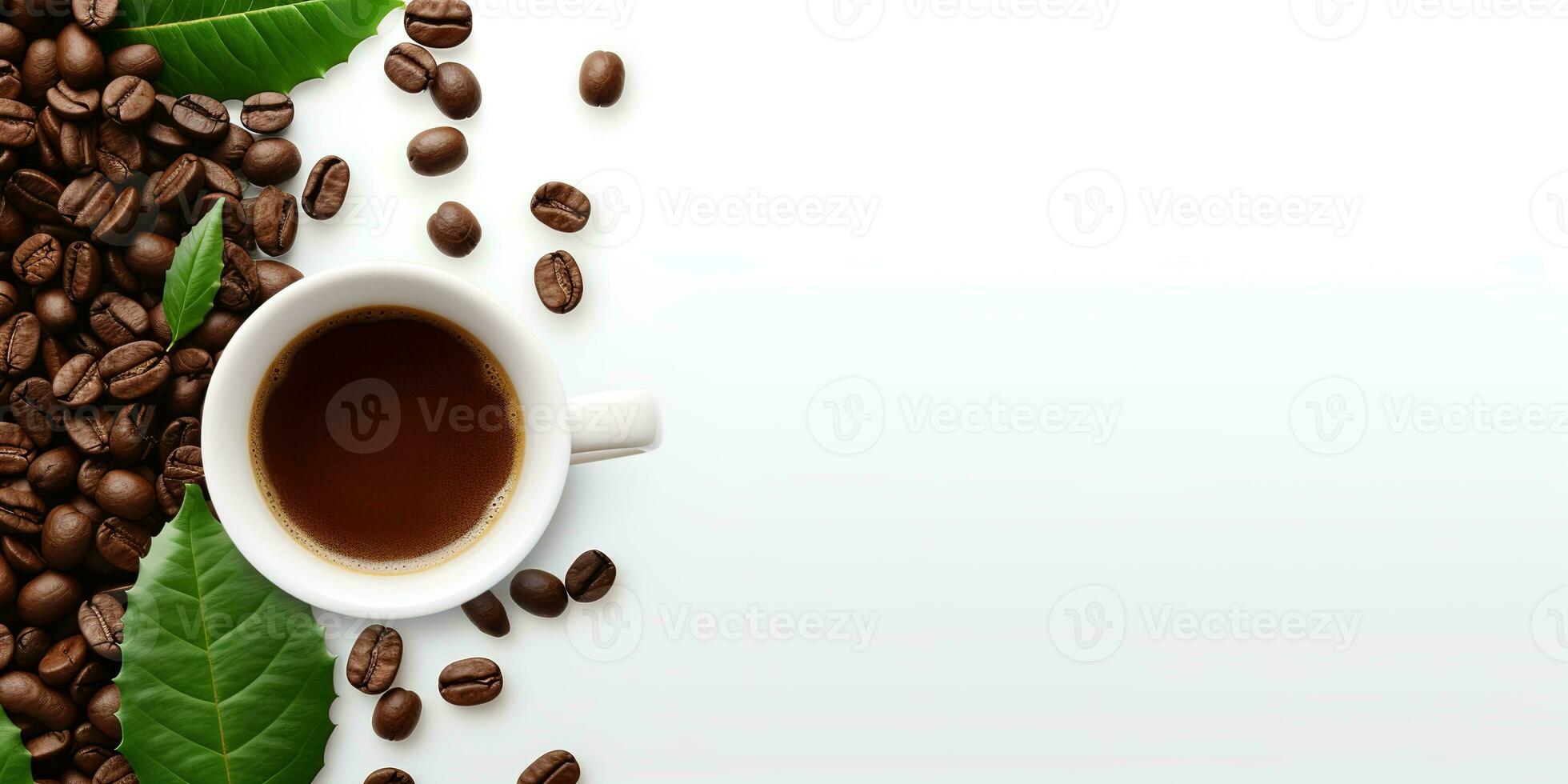 top view glass coffee with coffee beans isolated white background, International Coffee Day concept, AI Generated photo
