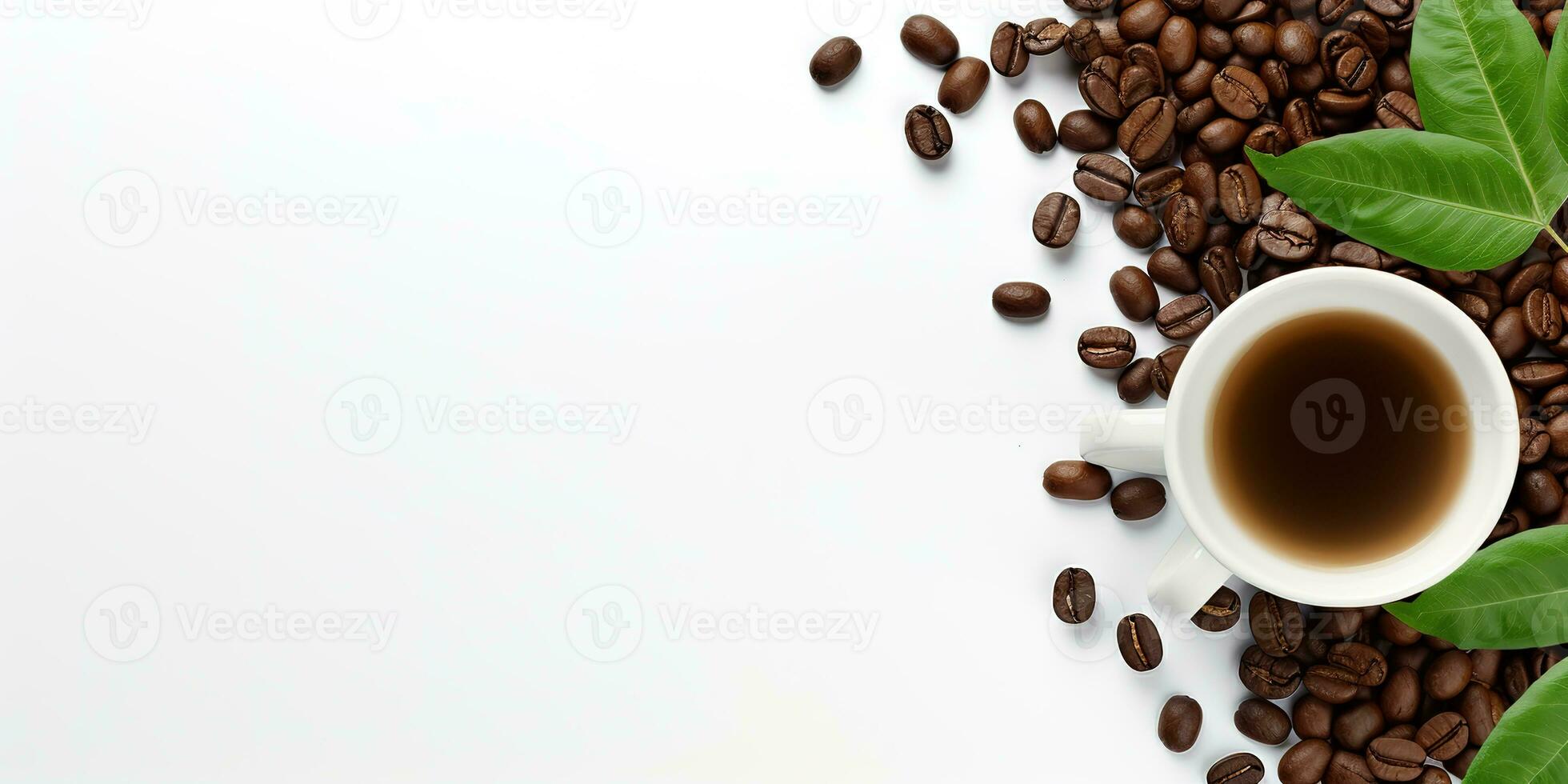 top view glass coffee with coffee beans isolated white background, International Coffee Day concept, AI Generated photo