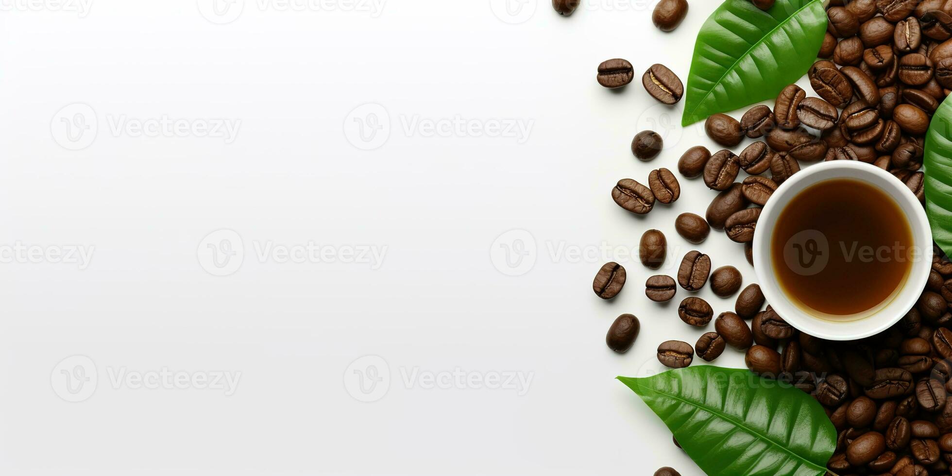 top view glass coffee with coffee beans isolated white background, International Coffee Day concept, AI Generated photo