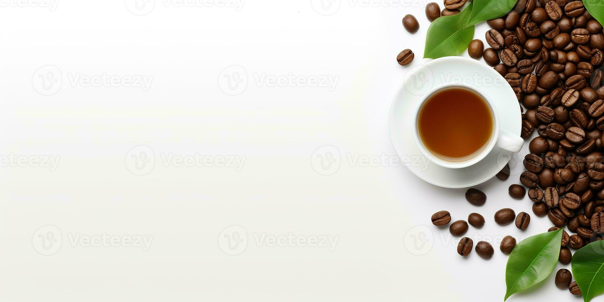 top view glass coffee with coffee beans isolated white background, International Coffee Day concept, AI Generated photo