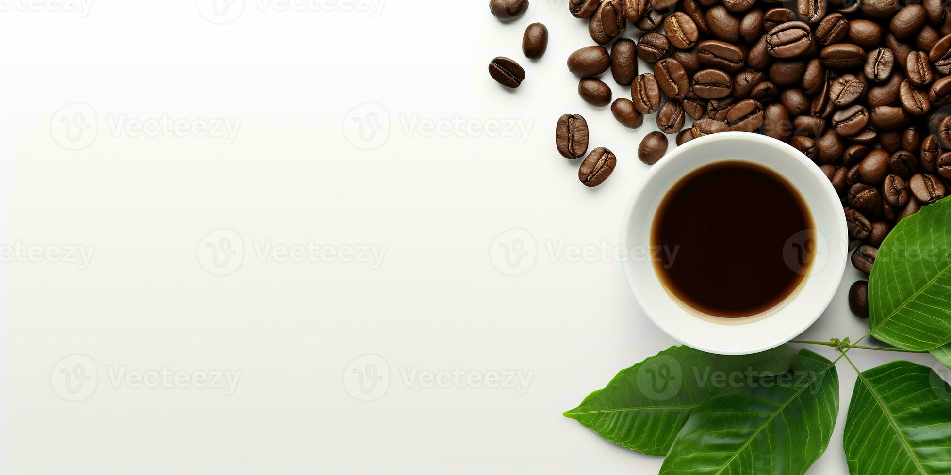 top view glass coffee with coffee beans isolated white background, International Coffee Day concept, AI Generated photo