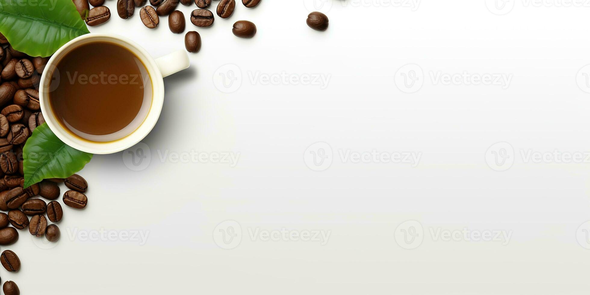 top view glass coffee with coffee beans isolated white background, International Coffee Day concept, AI Generated photo