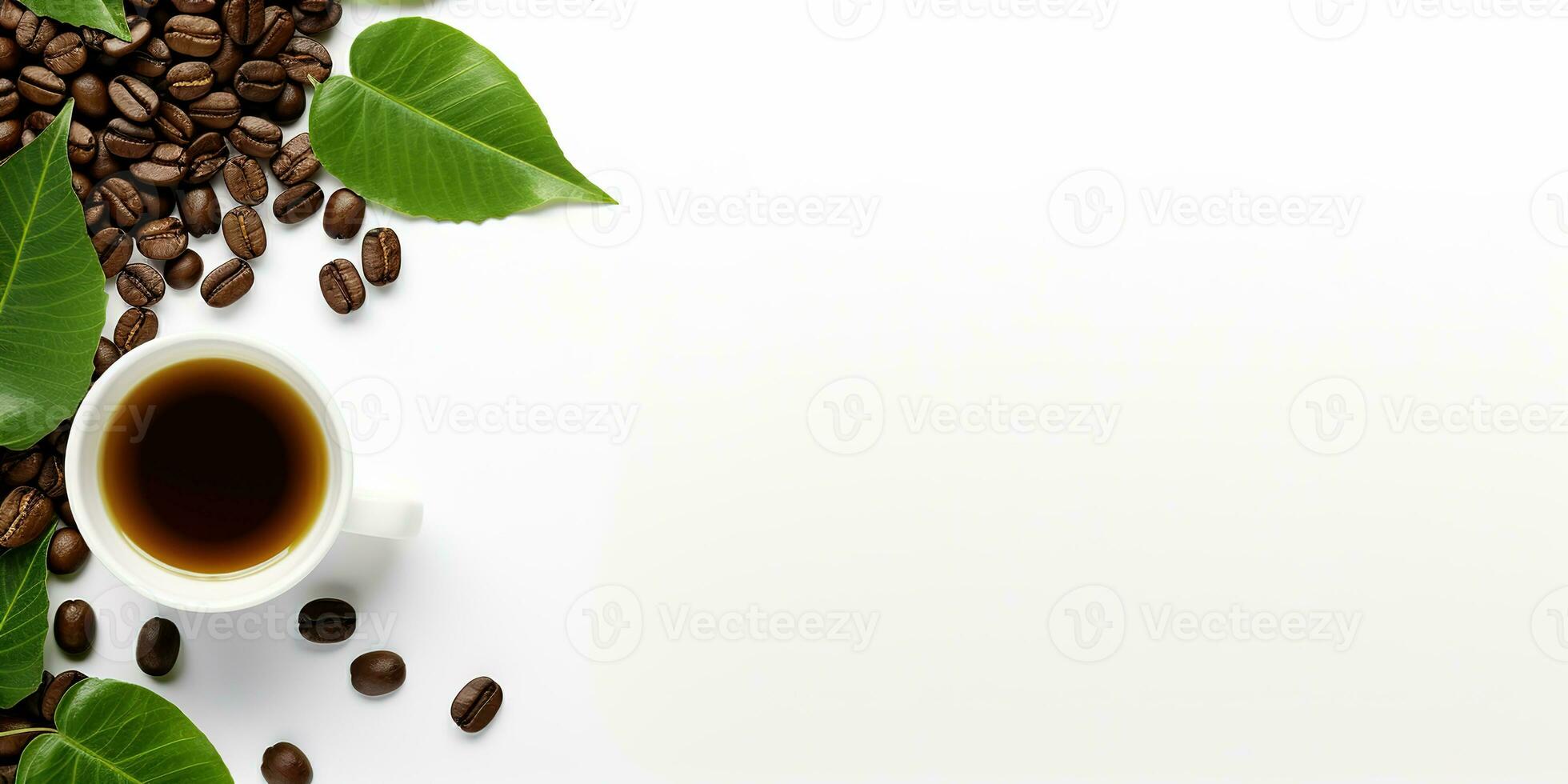 top view glass coffee with coffee beans isolated white background, International Coffee Day concept, AI Generated photo