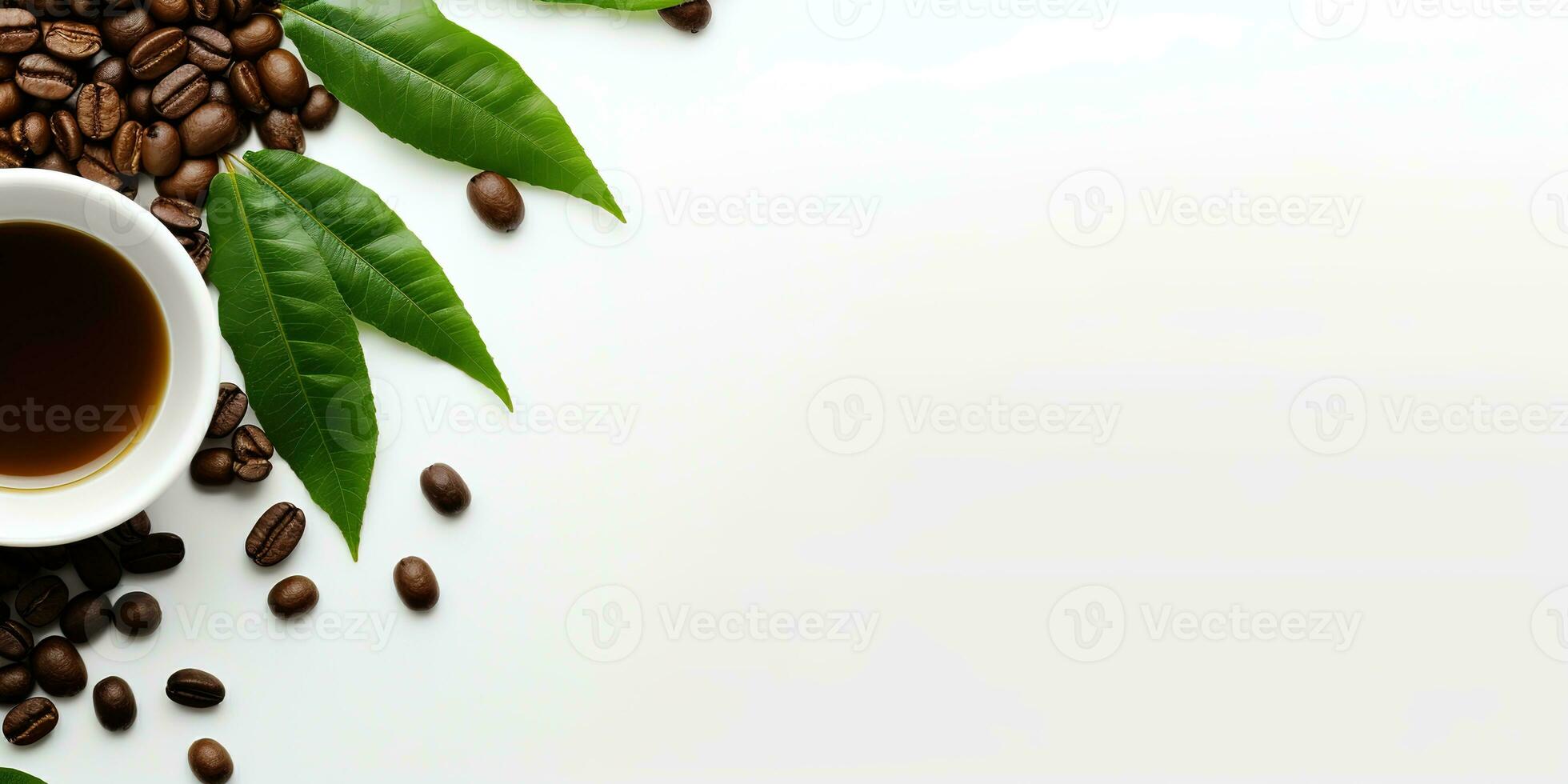 top view glass coffee with coffee beans isolated white background, International Coffee Day concept, AI Generated photo