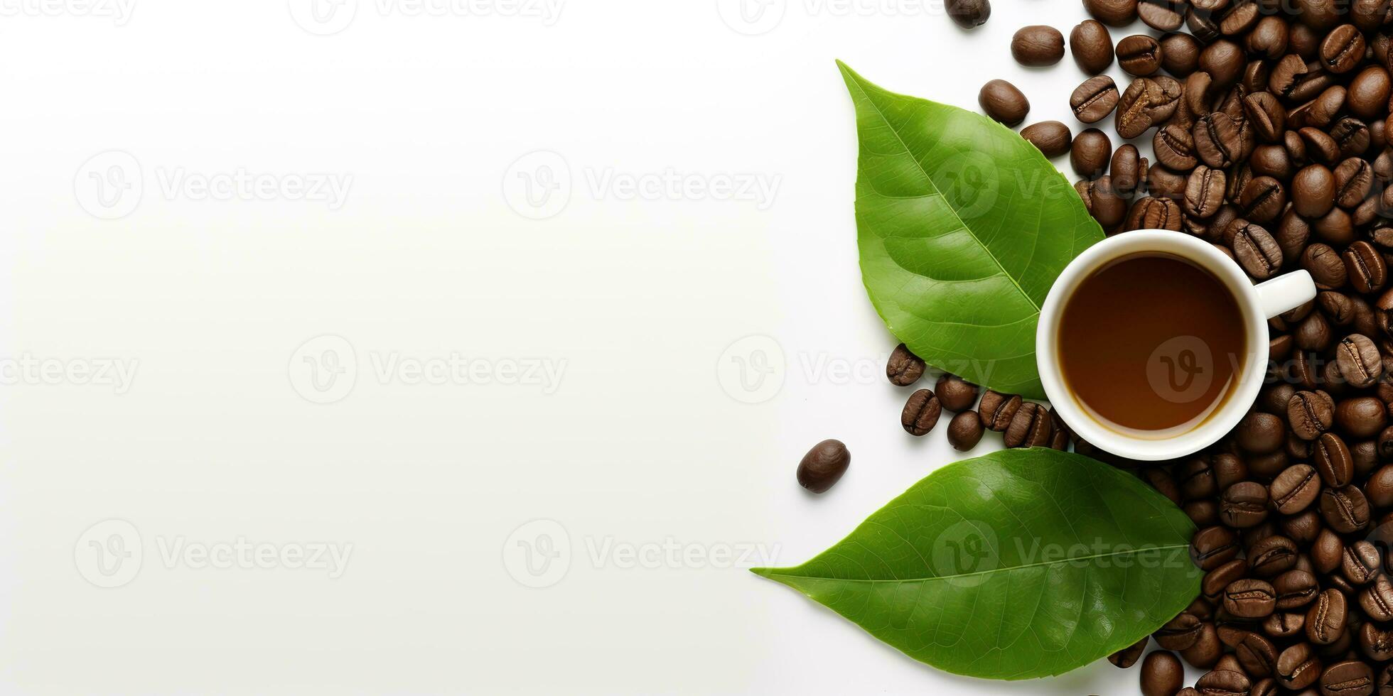 top view glass coffee with coffee beans isolated white background, International Coffee Day concept, AI Generated photo