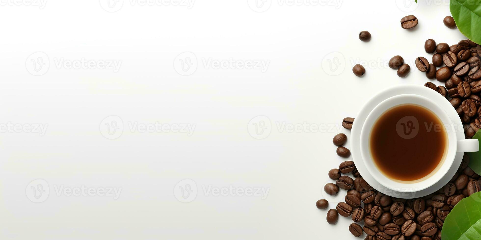 top view glass coffee with coffee beans isolated white background, International Coffee Day concept, AI Generated photo