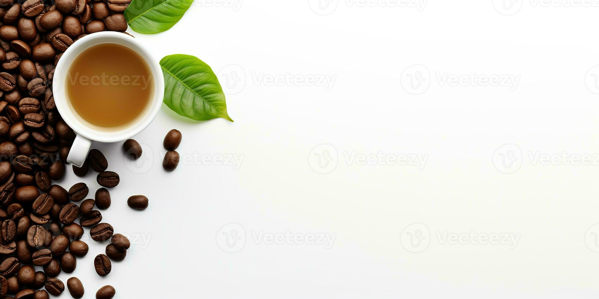 top view glass coffee with coffee beans isolated white background, International Coffee Day concept, AI Generated photo