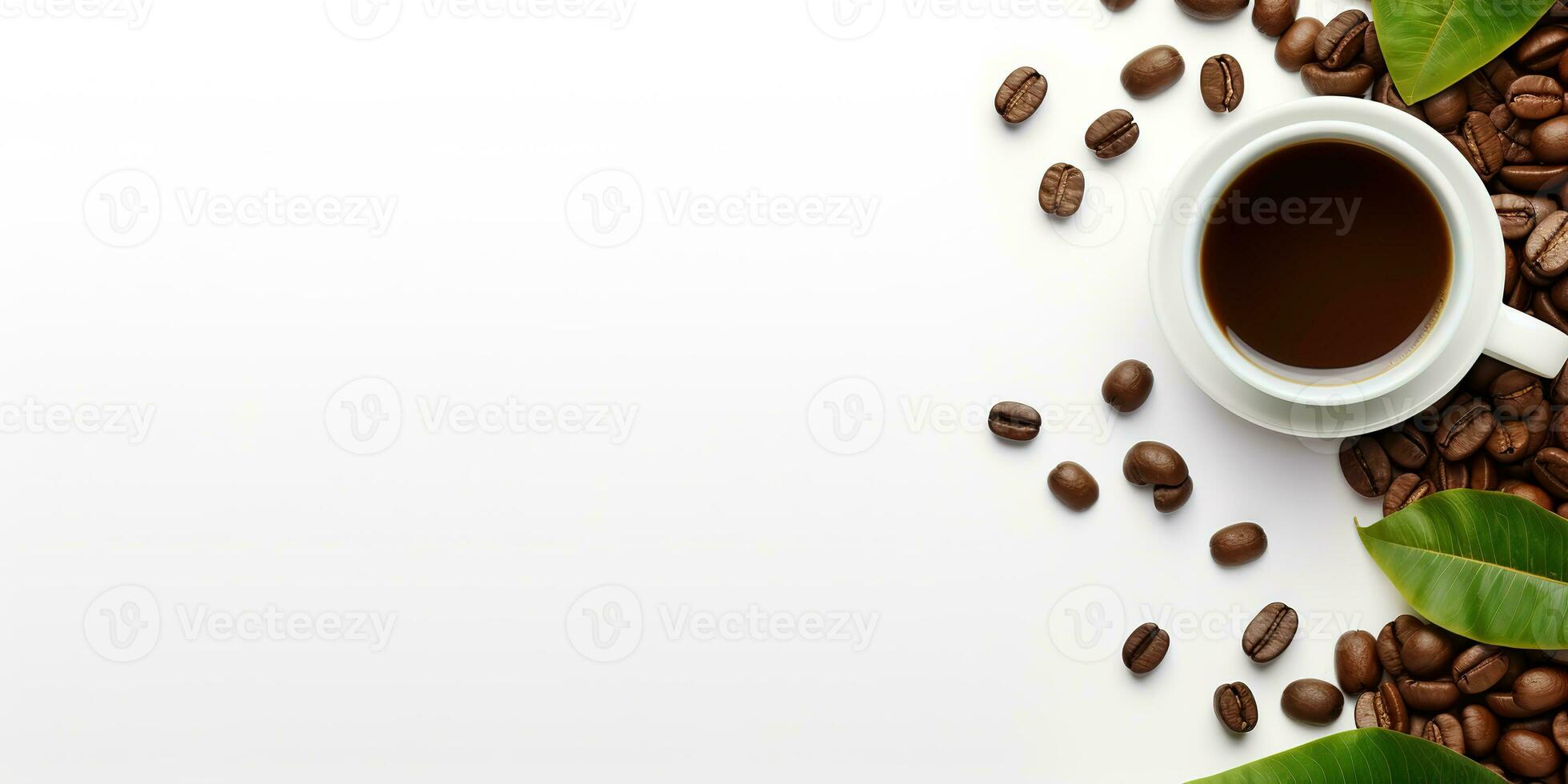 top view glass coffee with coffee beans isolated white background, International Coffee Day concept, AI Generated photo