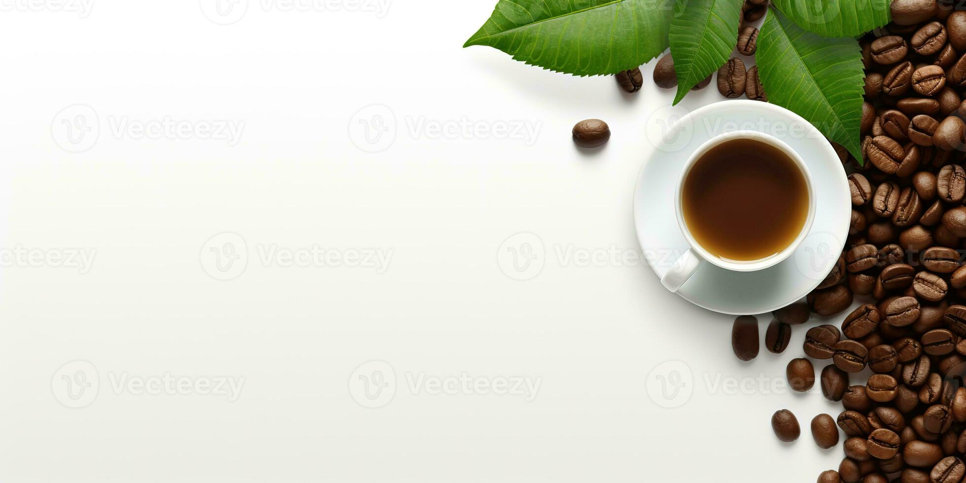 top view glass coffee with coffee beans isolated white background, International Coffee Day concept, AI Generated photo