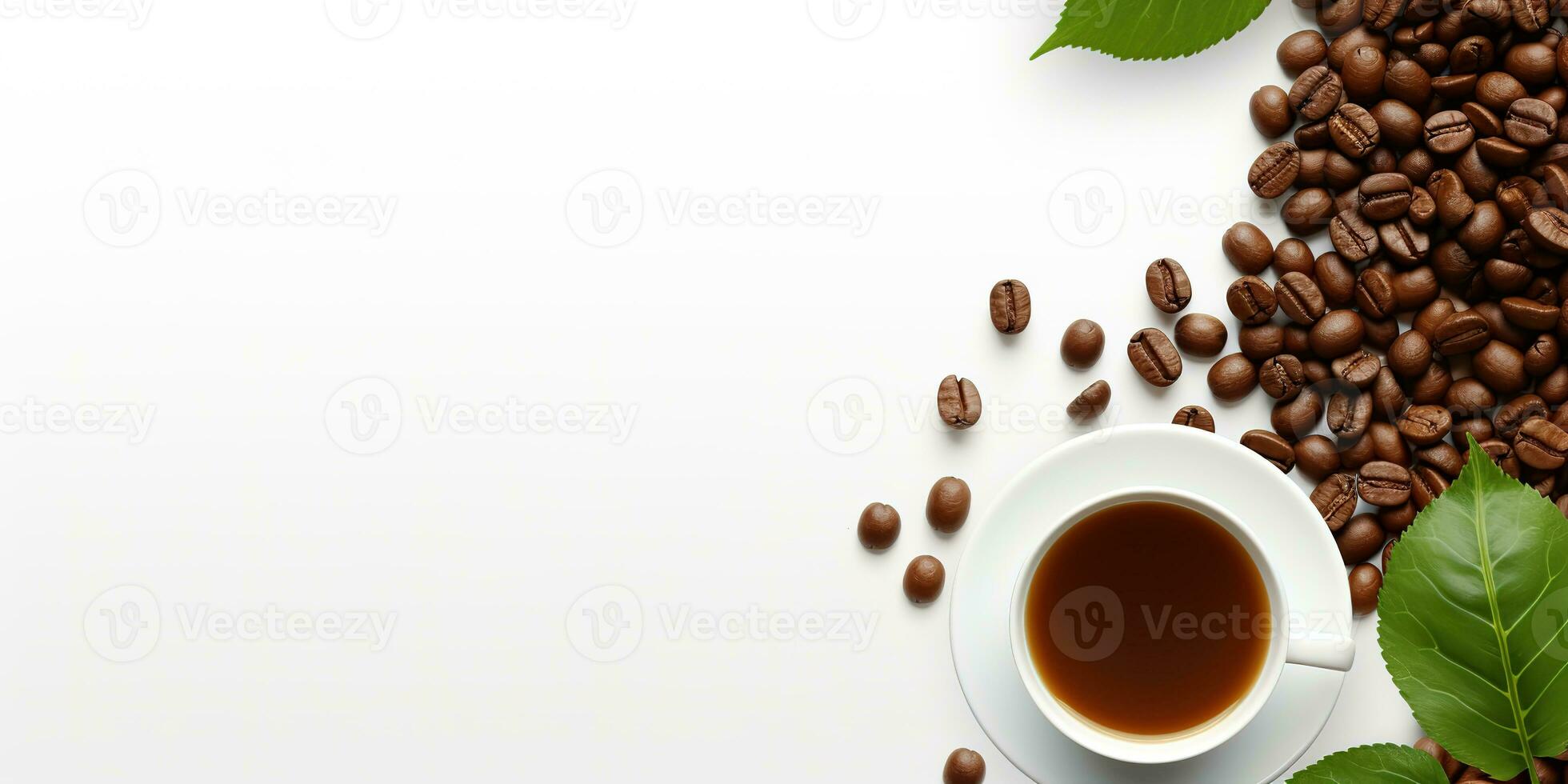 top view glass coffee with coffee beans isolated white background, International Coffee Day concept, AI Generated photo