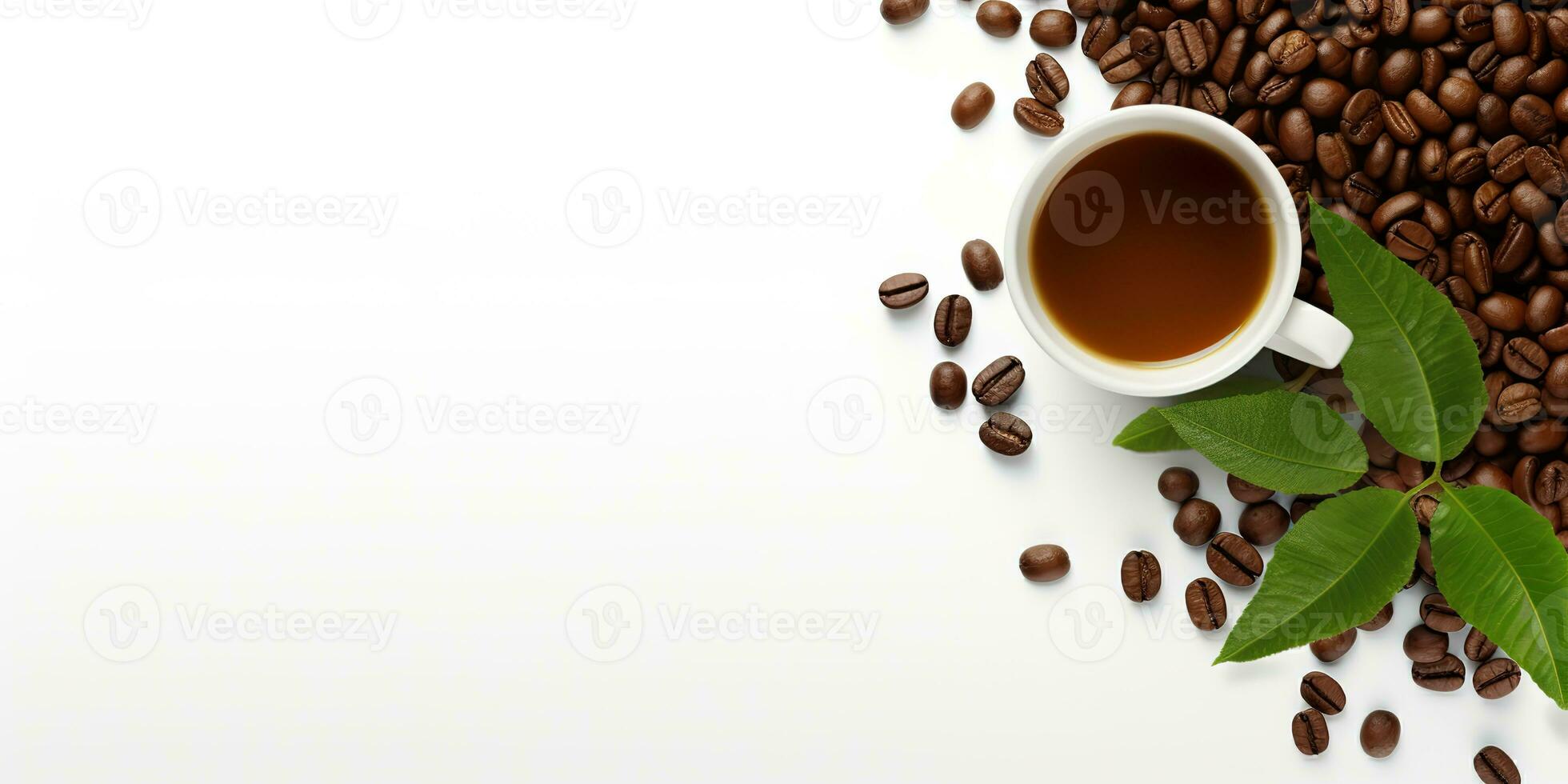 top view glass coffee with coffee beans isolated white background, International Coffee Day concept, AI Generated photo