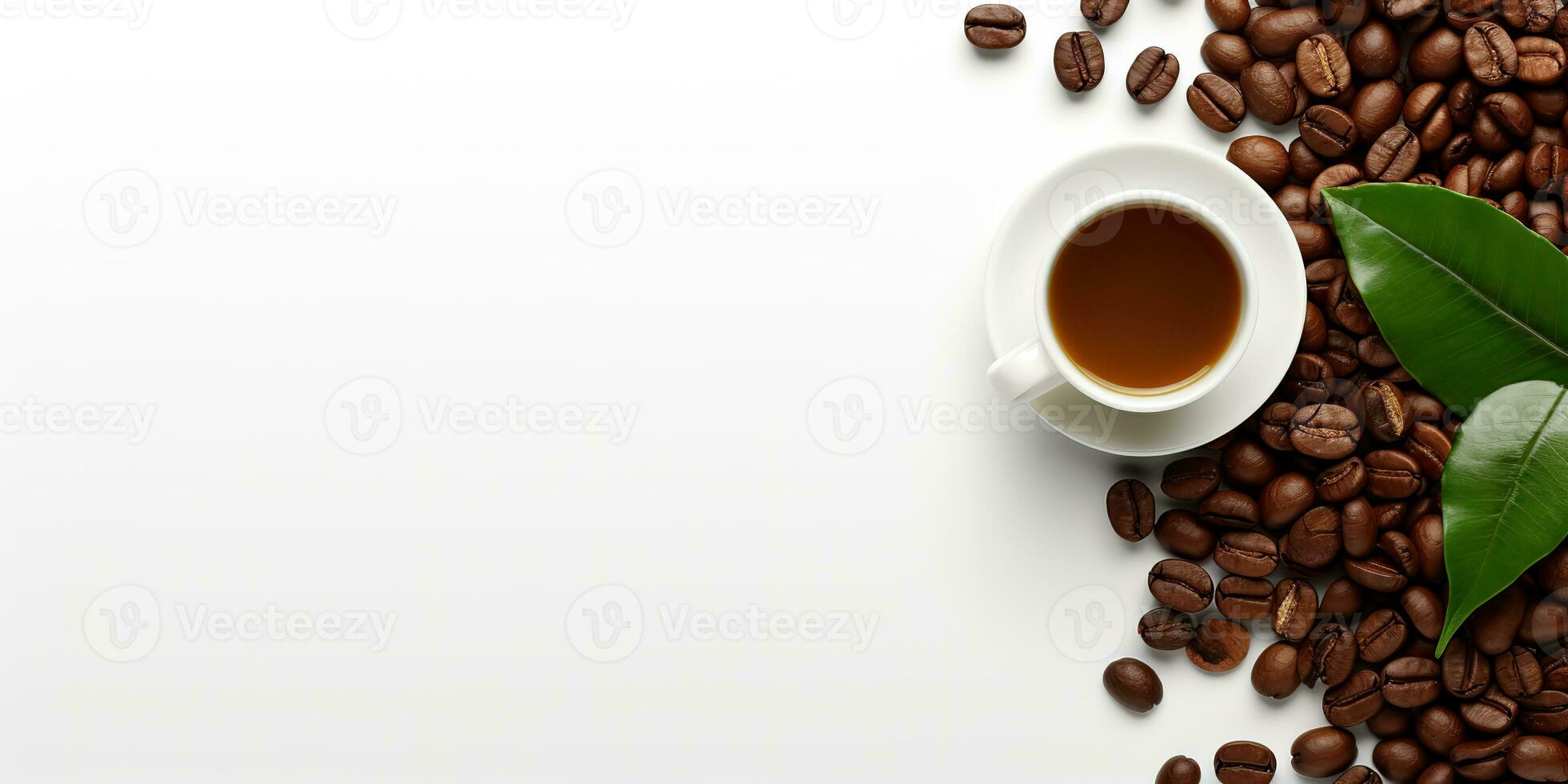 top view glass coffee with coffee beans isolated white background, International Coffee Day concept, AI Generated photo