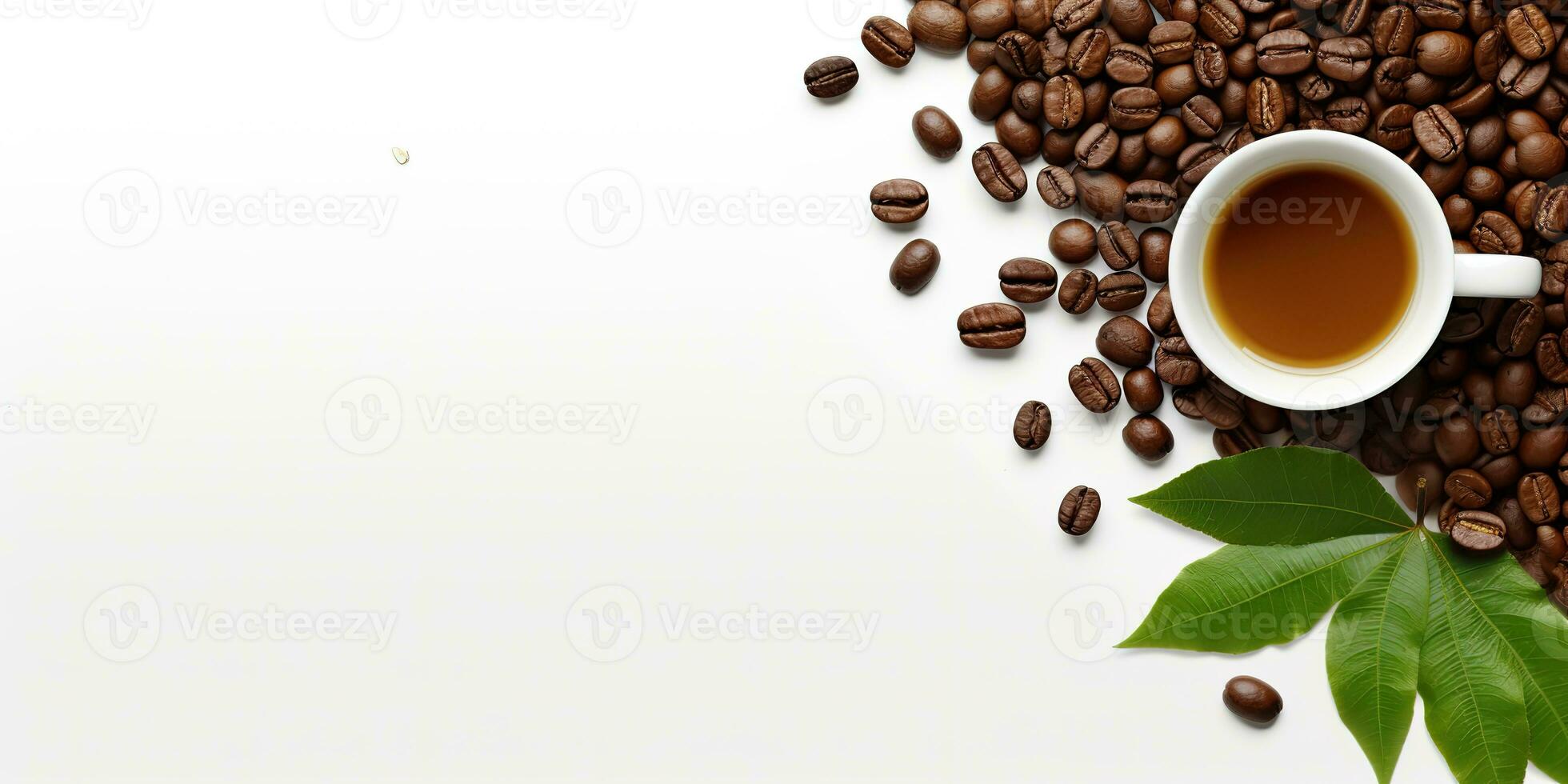 top view glass coffee with coffee beans isolated white background, International Coffee Day concept, AI Generated photo