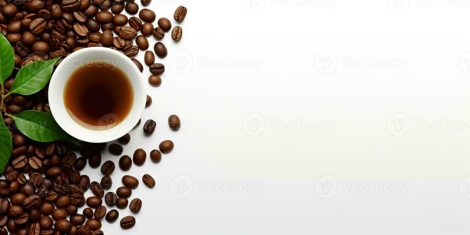 top view glass coffee with coffee beans isolated white background, International Coffee Day concept, AI Generated photo