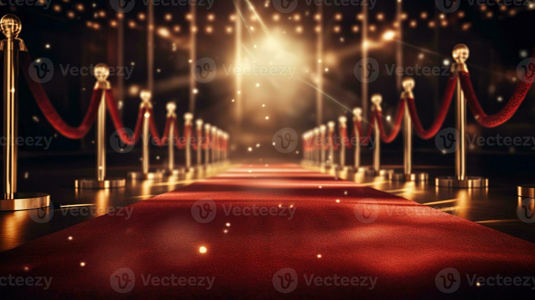 Red carpet rolling out in front of glamorous movie premiere background, Generative AI photo