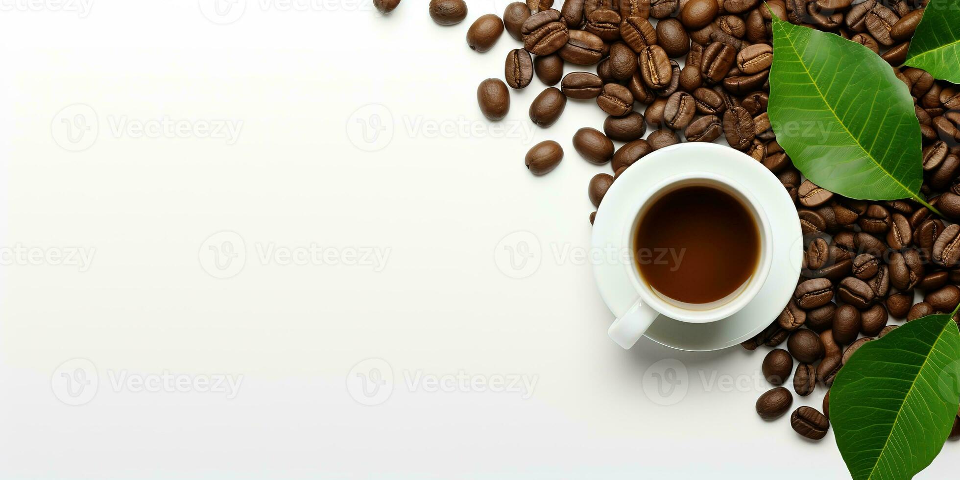 top view glass coffee with coffee beans isolated white background, International Coffee Day concept, AI Generated photo