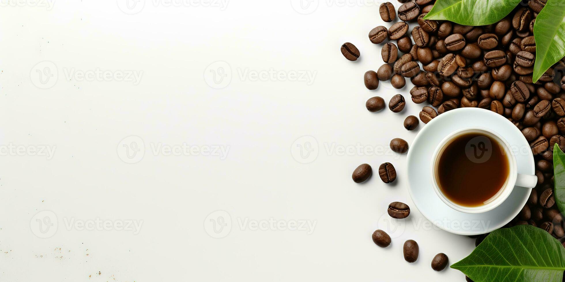 top view glass coffee with coffee beans isolated white background, International Coffee Day concept, AI Generated photo