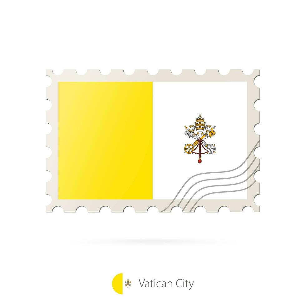 Postage stamp with the image of Vatican City flag. vector