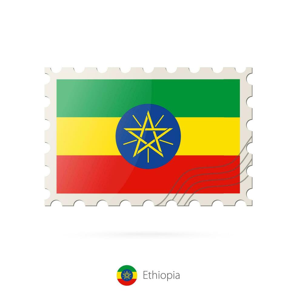 Postage stamp with the image of Ethiopia flag. vector