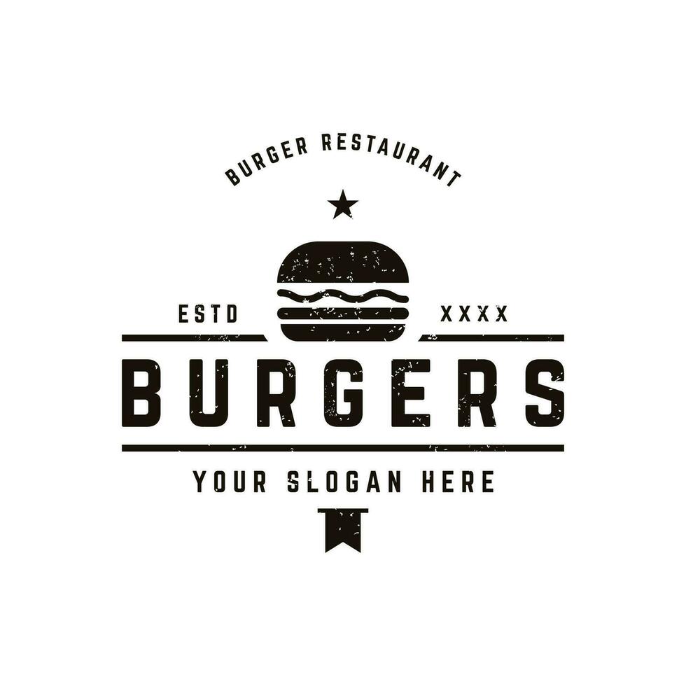 Retro vintage hot burger fresh and tasty logo design. Logo for restaurant, business, label, badge and emblem. vector