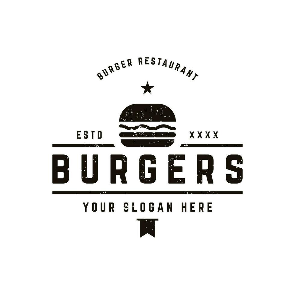 Retro vintage hot burger fresh and tasty logo design. Logo for restaurant, business, label, badge and emblem. vector