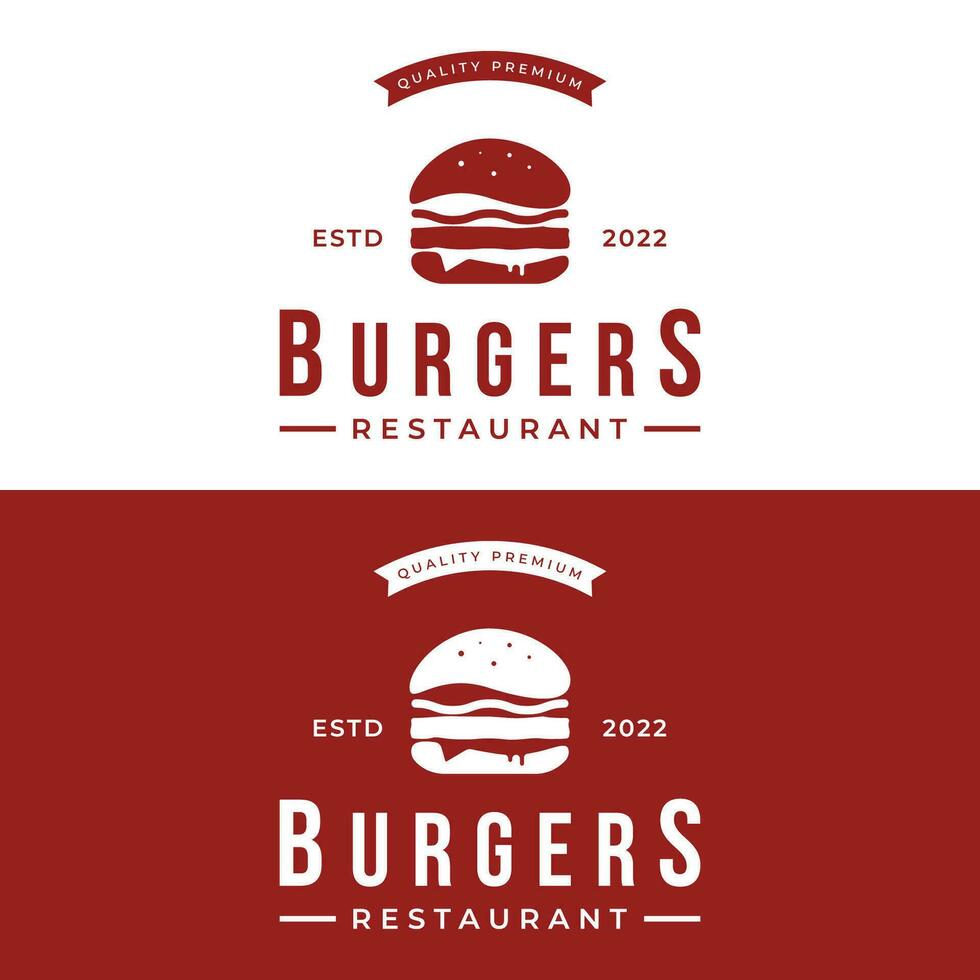 retro Clásico caliente hamburguesa Fresco y sabroso logo diseño. logo para restaurante, negocio, etiqueta, Insignia y emblema. vector