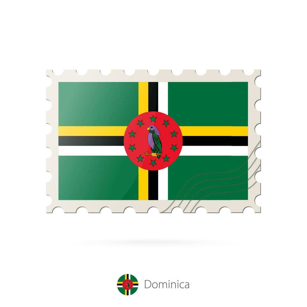 Postage stamp with the image of Dominica flag. vector