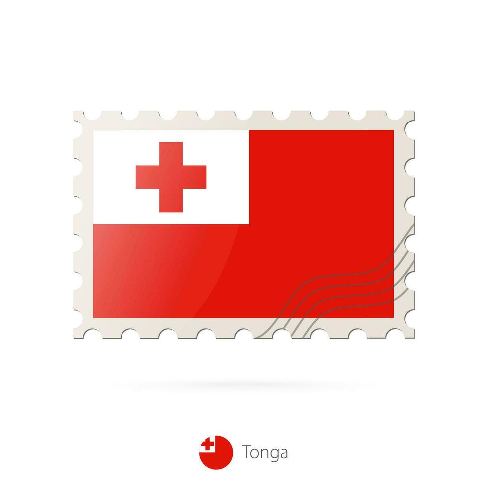 Postage stamp with the image of Tonga flag. vector