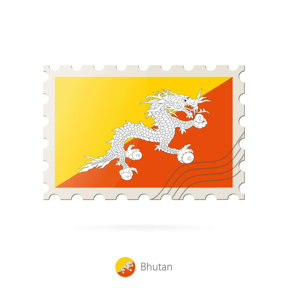 Postage stamp with the image of Bhutan flag. vector