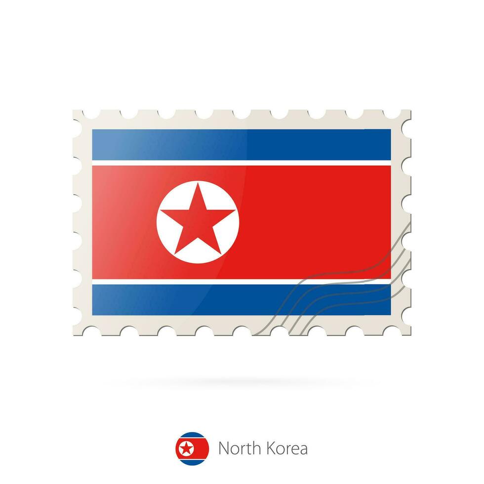 Postage stamp with the image of North Korea flag. vector