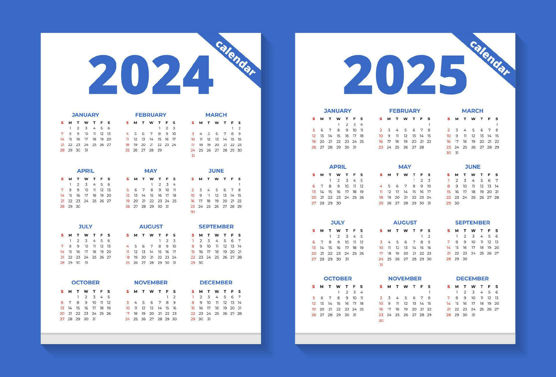 2025 and 2025 editable calendar template 30355060 Vector Art at Vecteezy