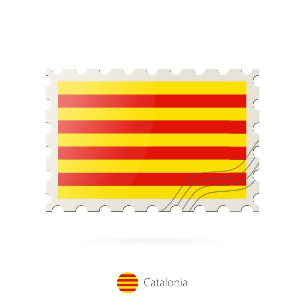 Postage stamp with the image of Catalonia flag. vector