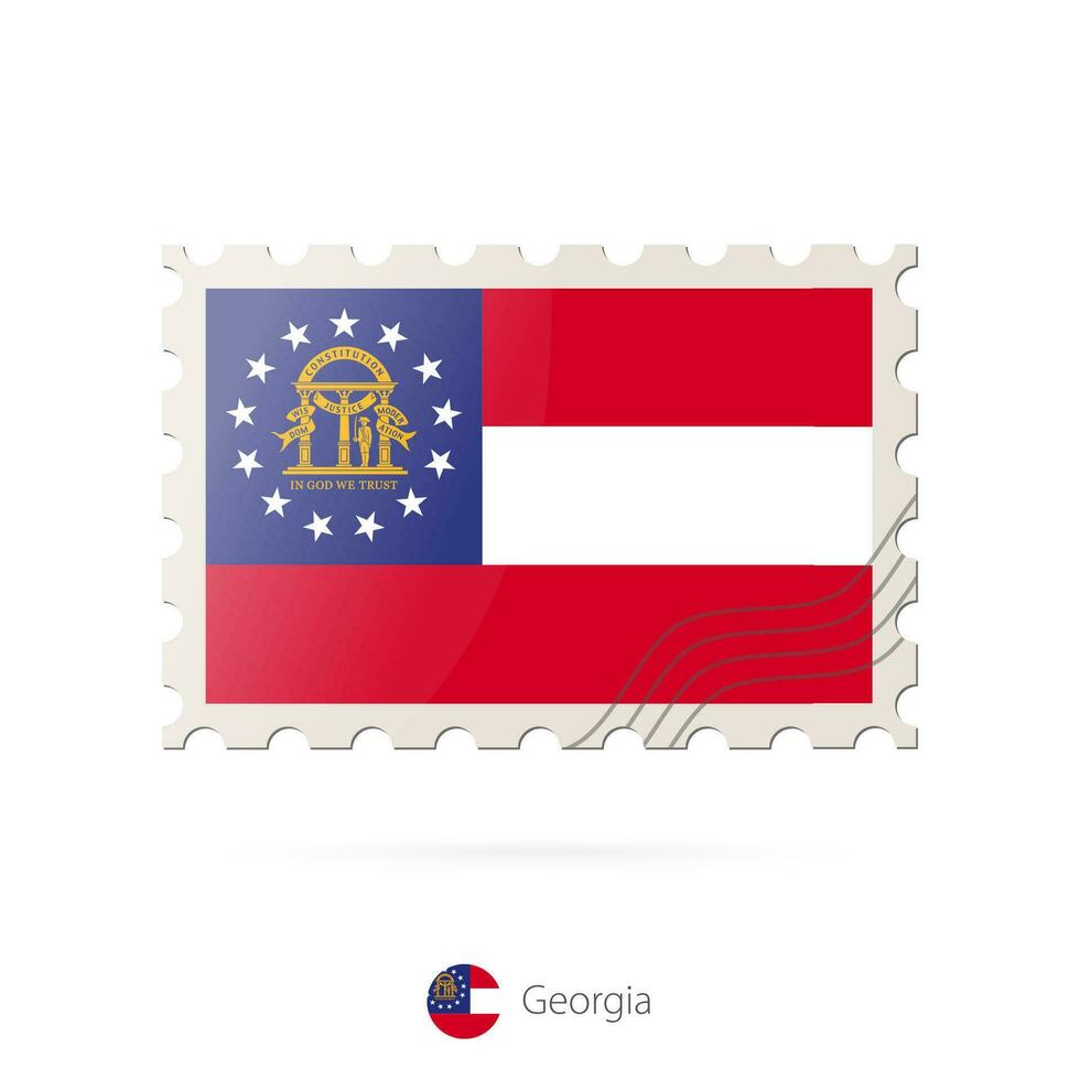 Postage stamp with the image of Georgia state flag. vector