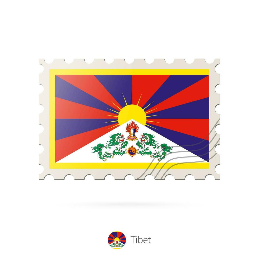 Postage stamp with the image of Tibet flag. vector