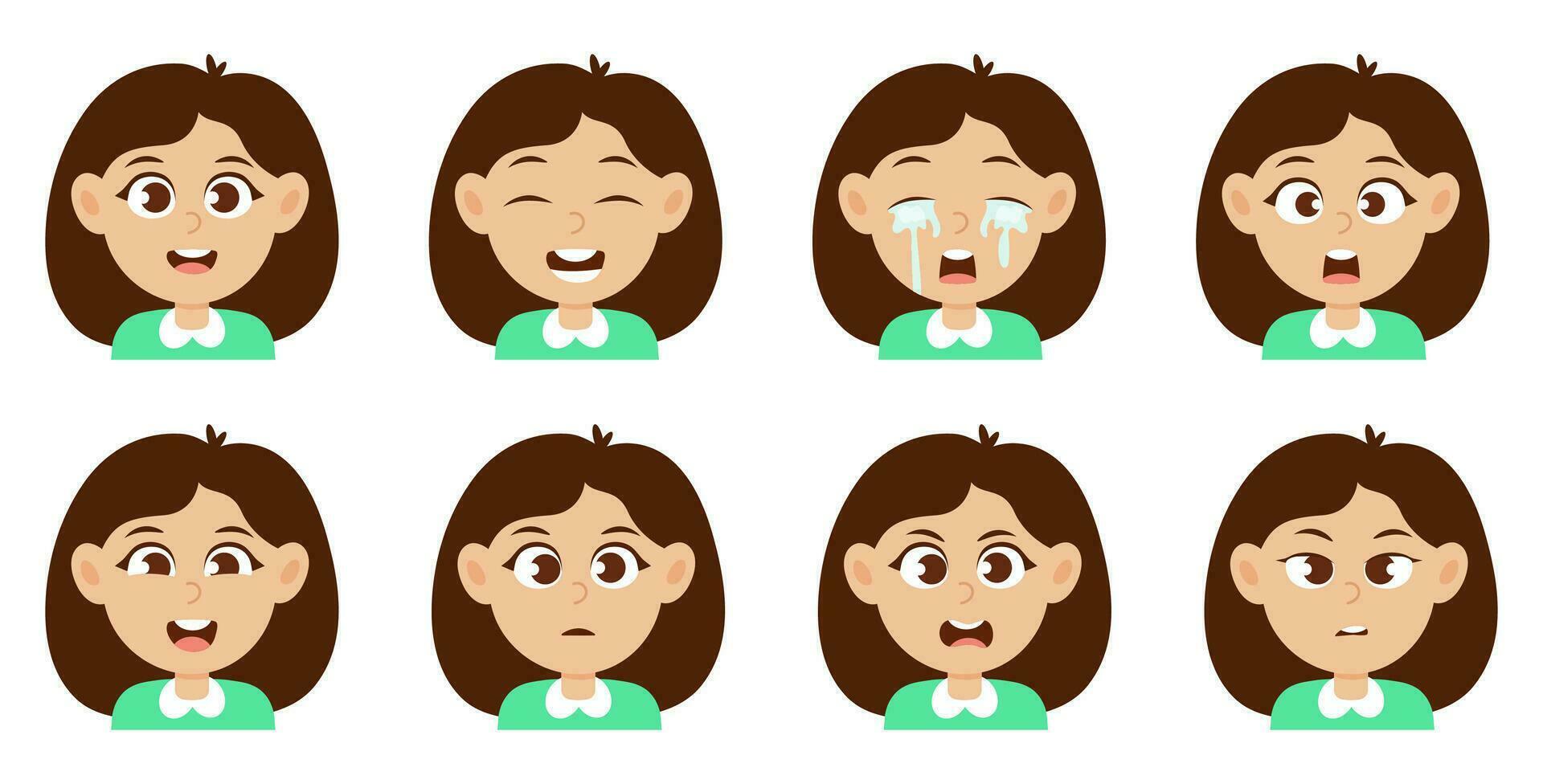 Cute little girl avatar with different facial expression vector