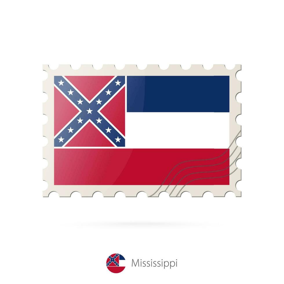 Postage stamp with the image of Mississippi state flag. vector