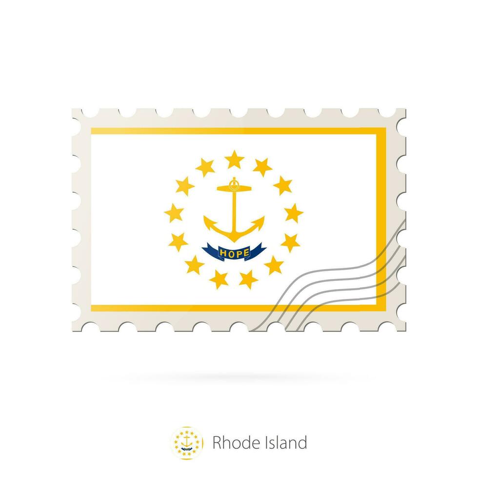 Postage stamp with the image of Rhode Island state flag. vector