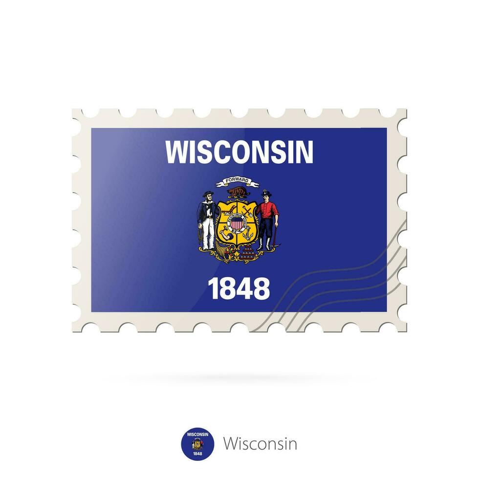 Postage stamp with the image of Wisconsin state flag. vector