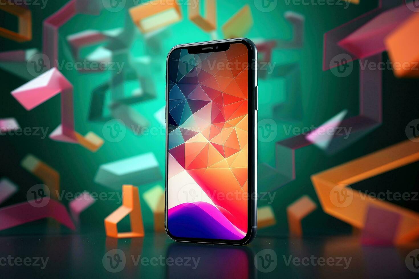 Mockup of beautiful smartphone mobile with multicolor background, Generative AI illustration photo