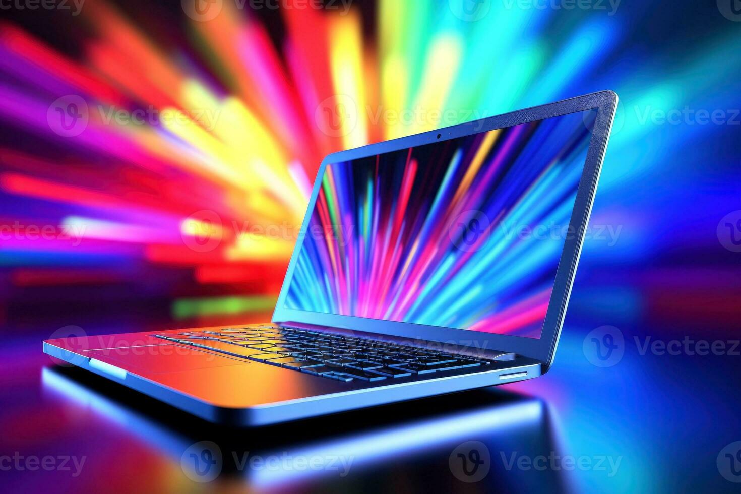 Mockup of beautiful laptop with multicolor background, Generative AI illustration photo