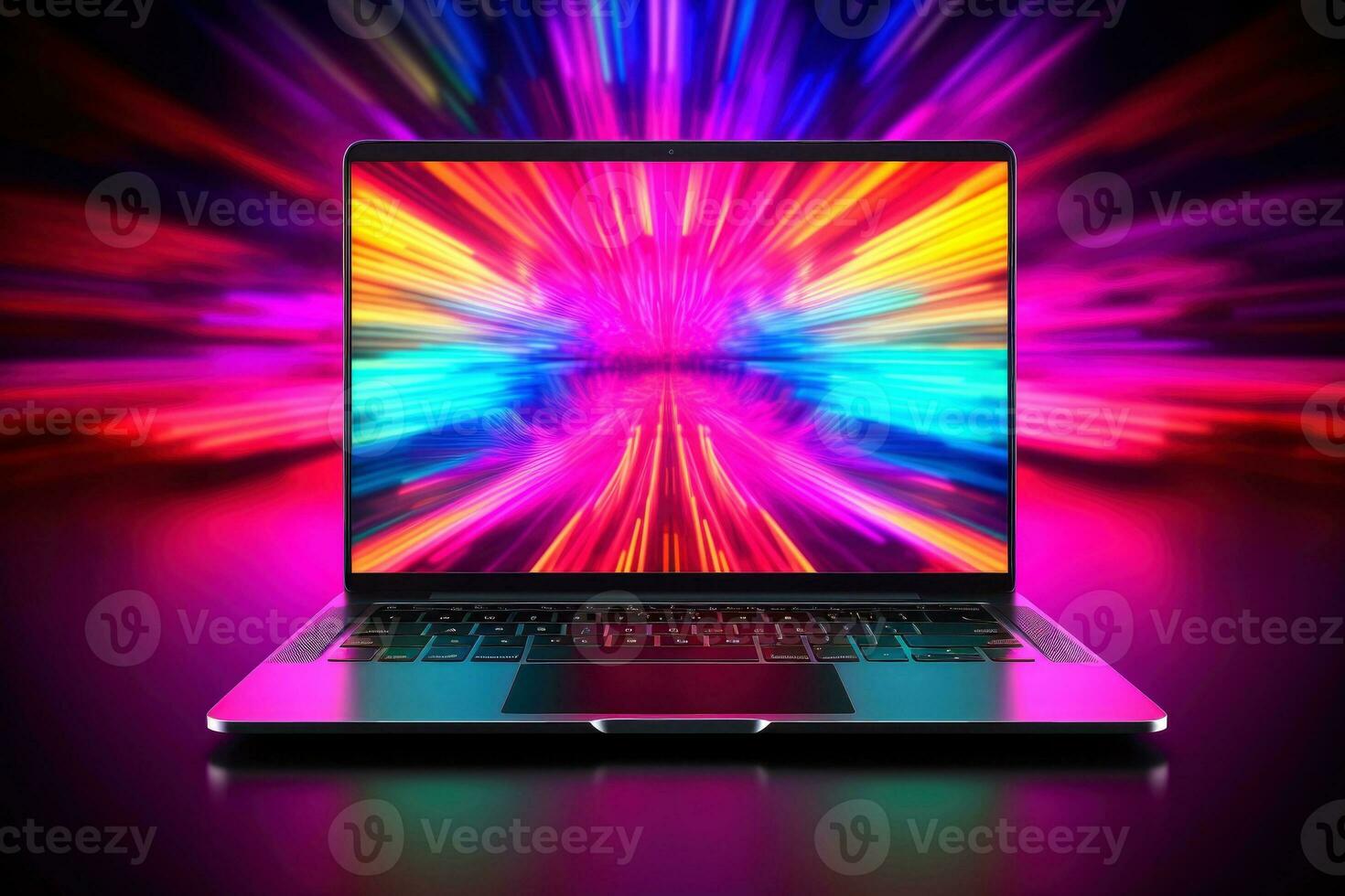 Mockup of beautiful laptop with multicolor background, Generative AI illustration photo