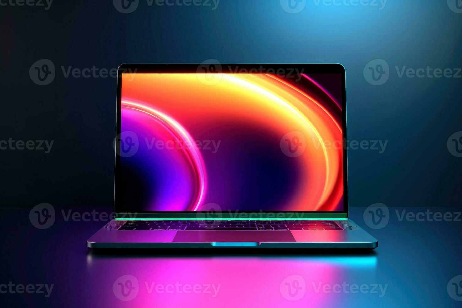 Mockup of beautiful laptop with multicolor background, Generative AI illustration photo