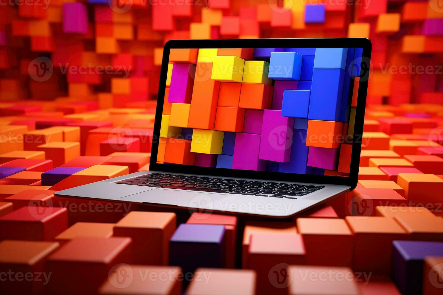 Mockup of beautiful laptop with multicolor background, Generative AI illustration photo