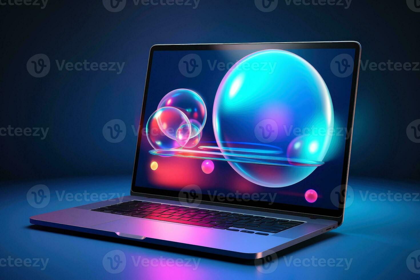 Mockup of beautiful laptop with multicolor background, Generative AI illustration photo