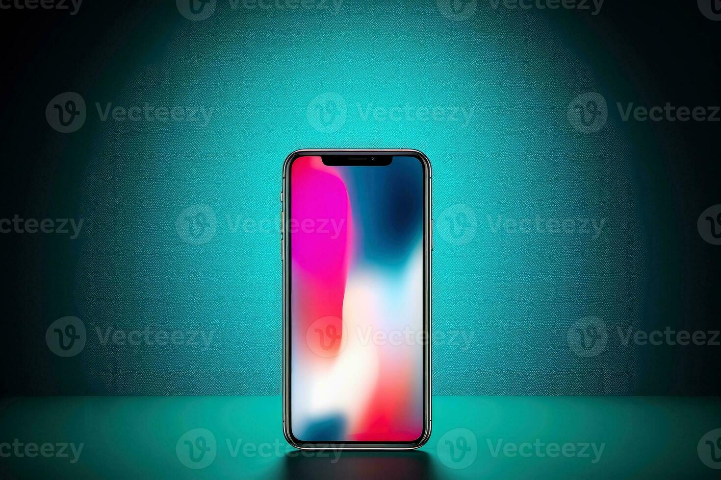 Mockup of beautiful smartphone mobile with multicolor background, Generative AI illustration photo