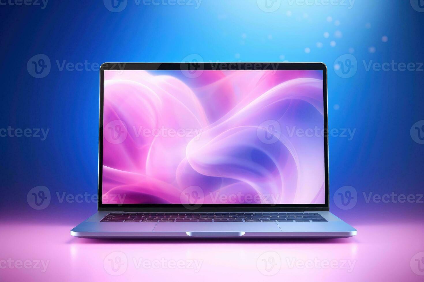 Mockup of beautiful laptop with multicolor background, Generative AI illustration photo